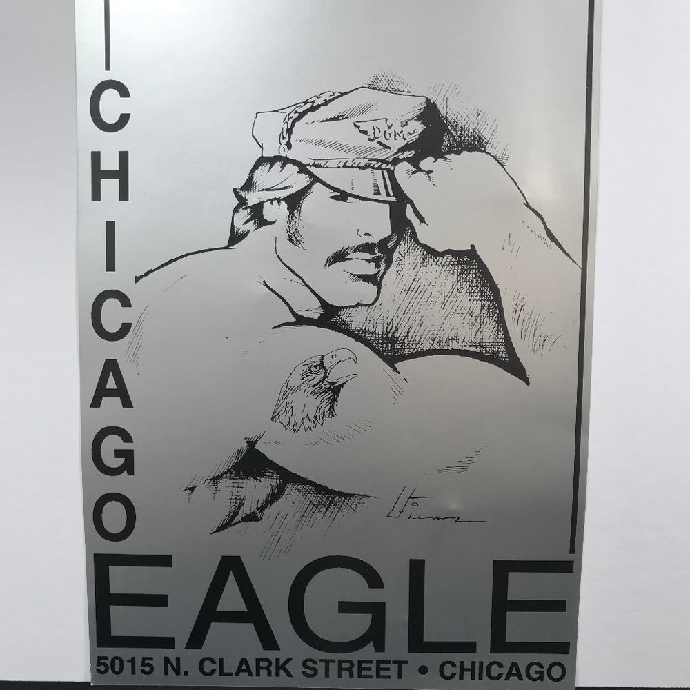 Original Vintage CHICAGO EAGLE Gay Leather Bar Poster Art by Etienne 1970's-80's